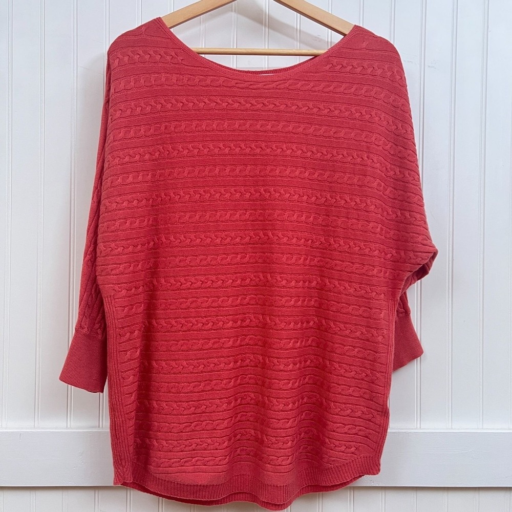Market Spruce Sweater Red Cable Knit Dolman Cabincore Textured Oversized L Women